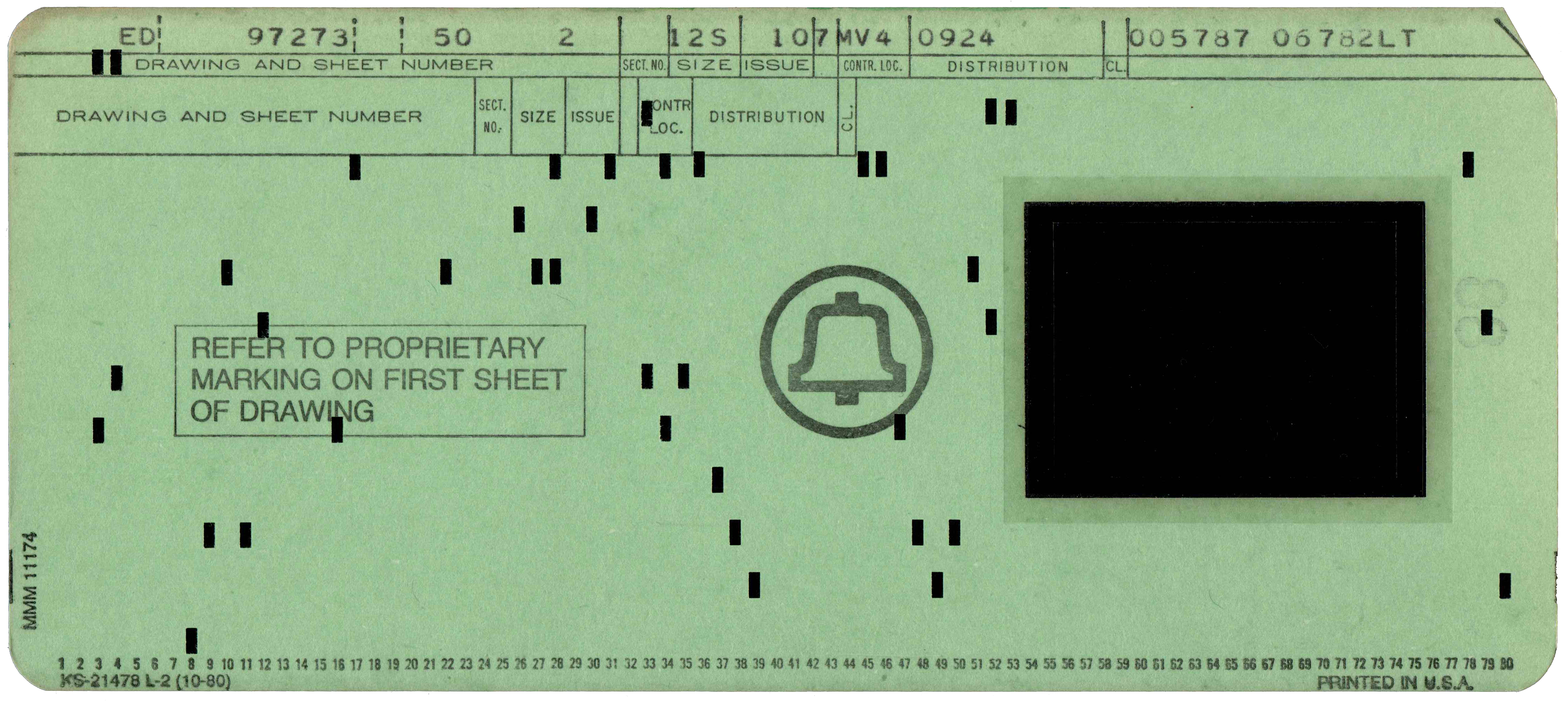 Front of punched card for drawing 9727397170. Note the top right corner is not cut.