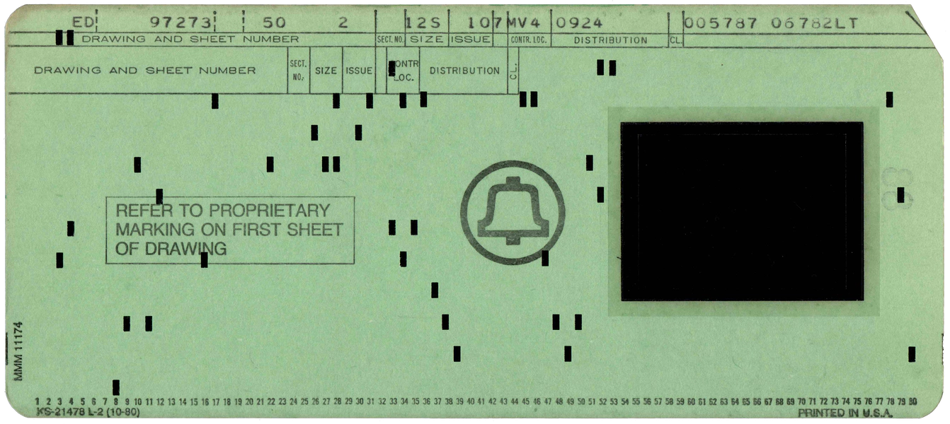 Front of punched card for drawing 9727397170. Note the top right corner is not cut.