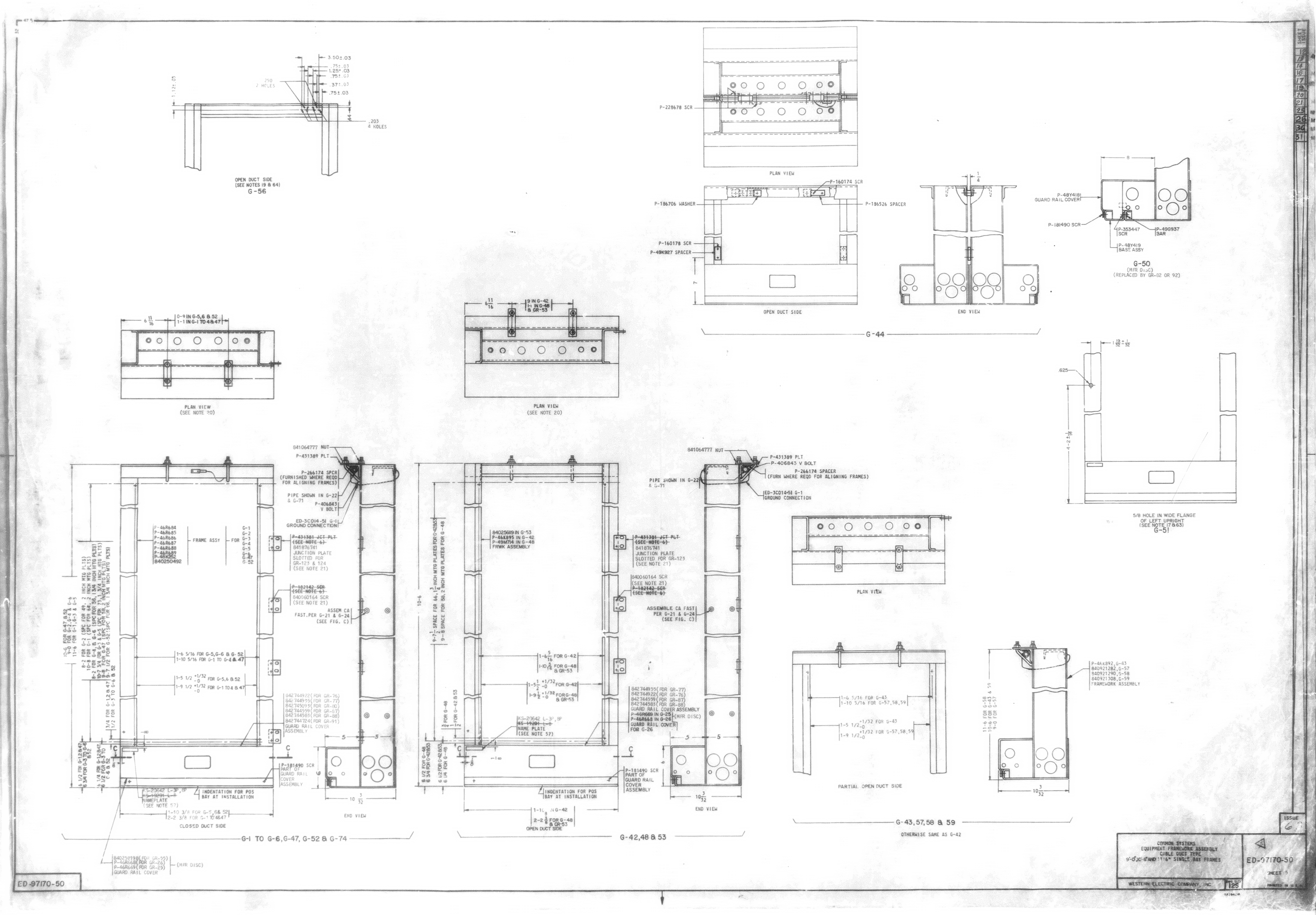 Scan of embedded microfilm for drawing 97170 - An engineering drawing of a Western Electric Equipment Frame junction.