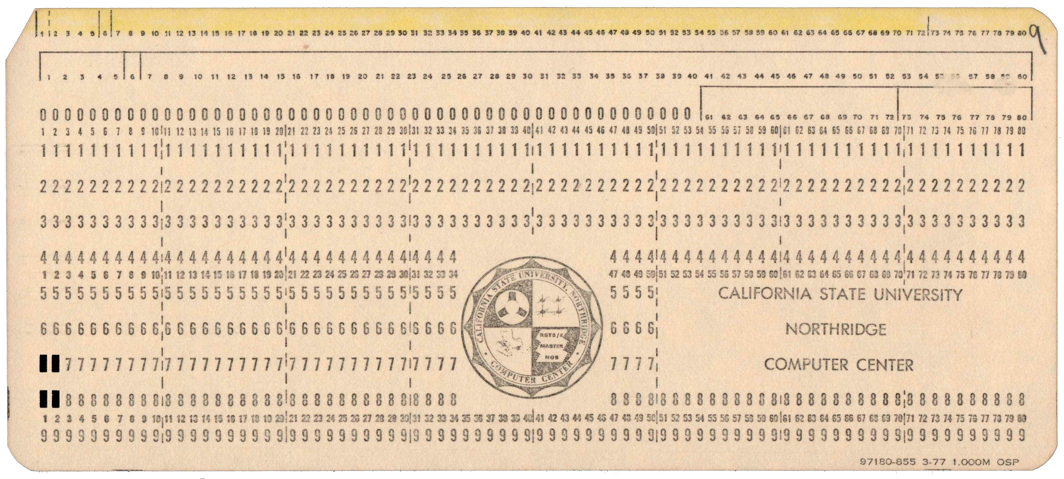 Front of punched card