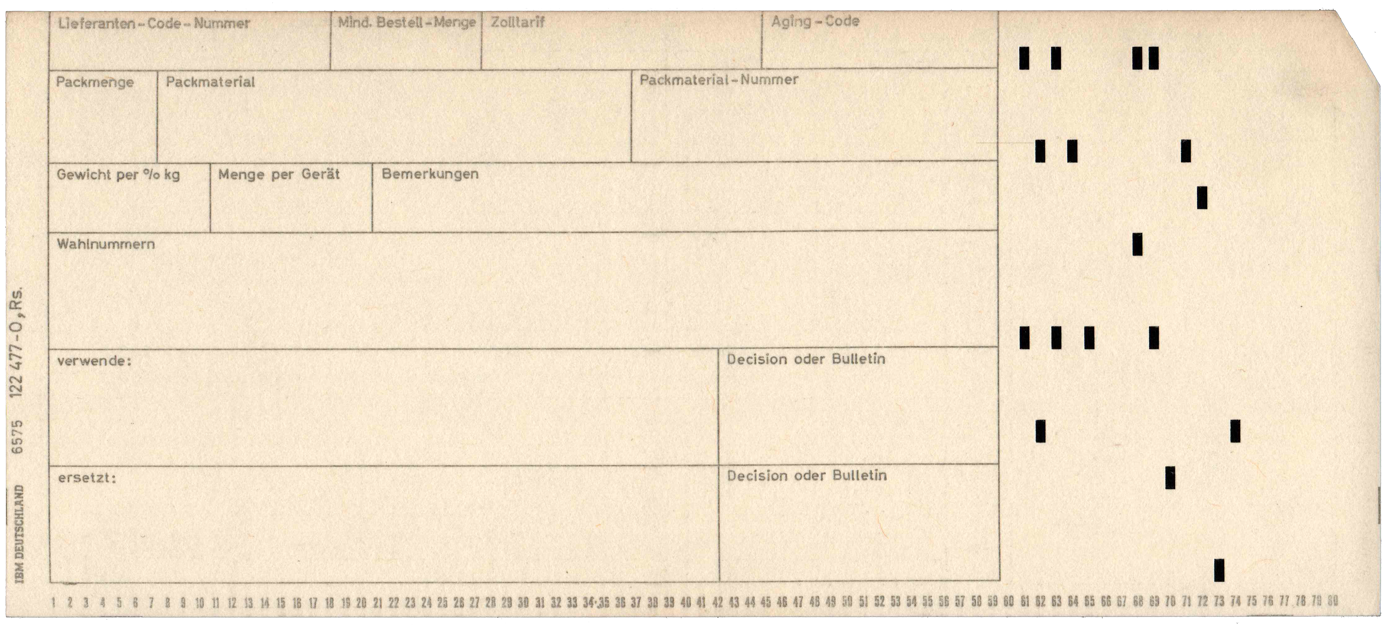 Back of punched card
