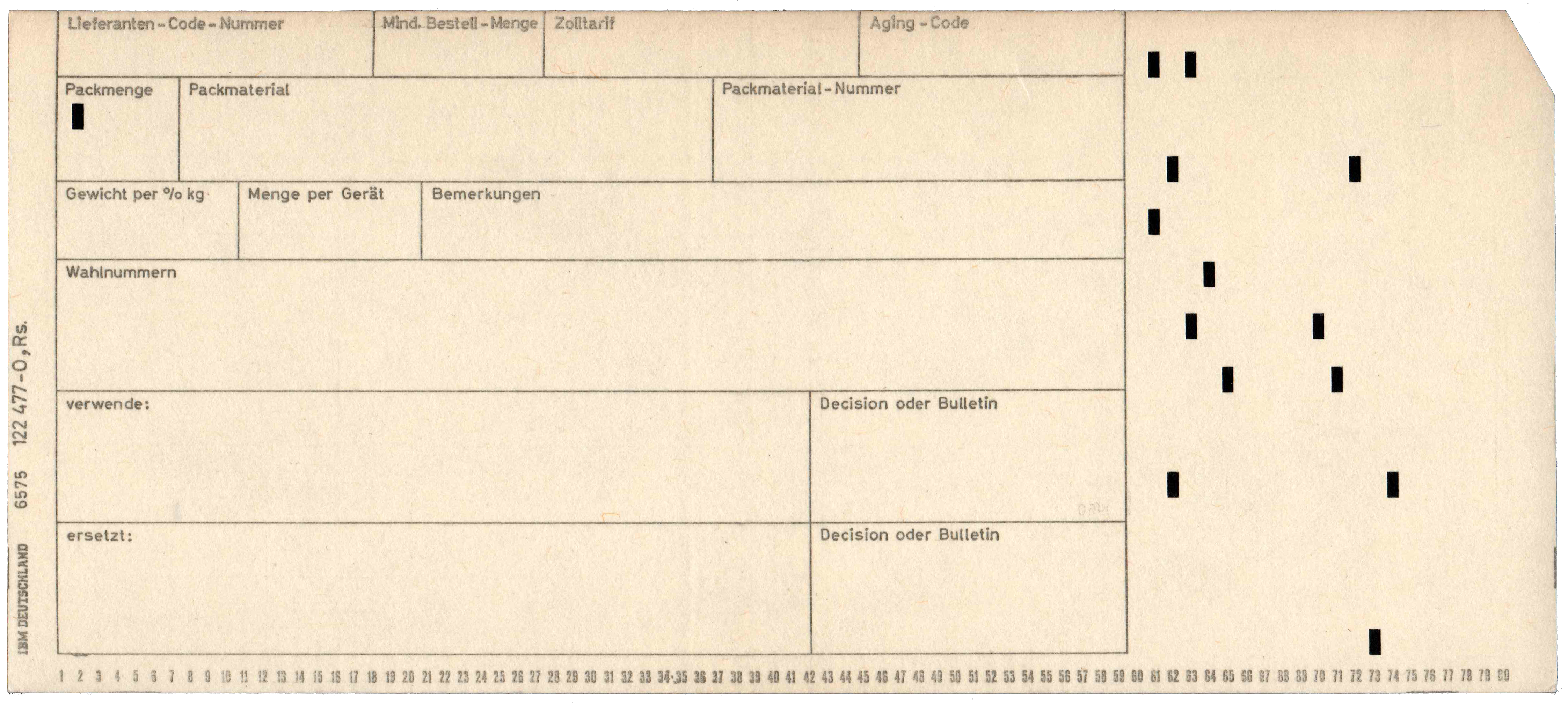 Back of punched card