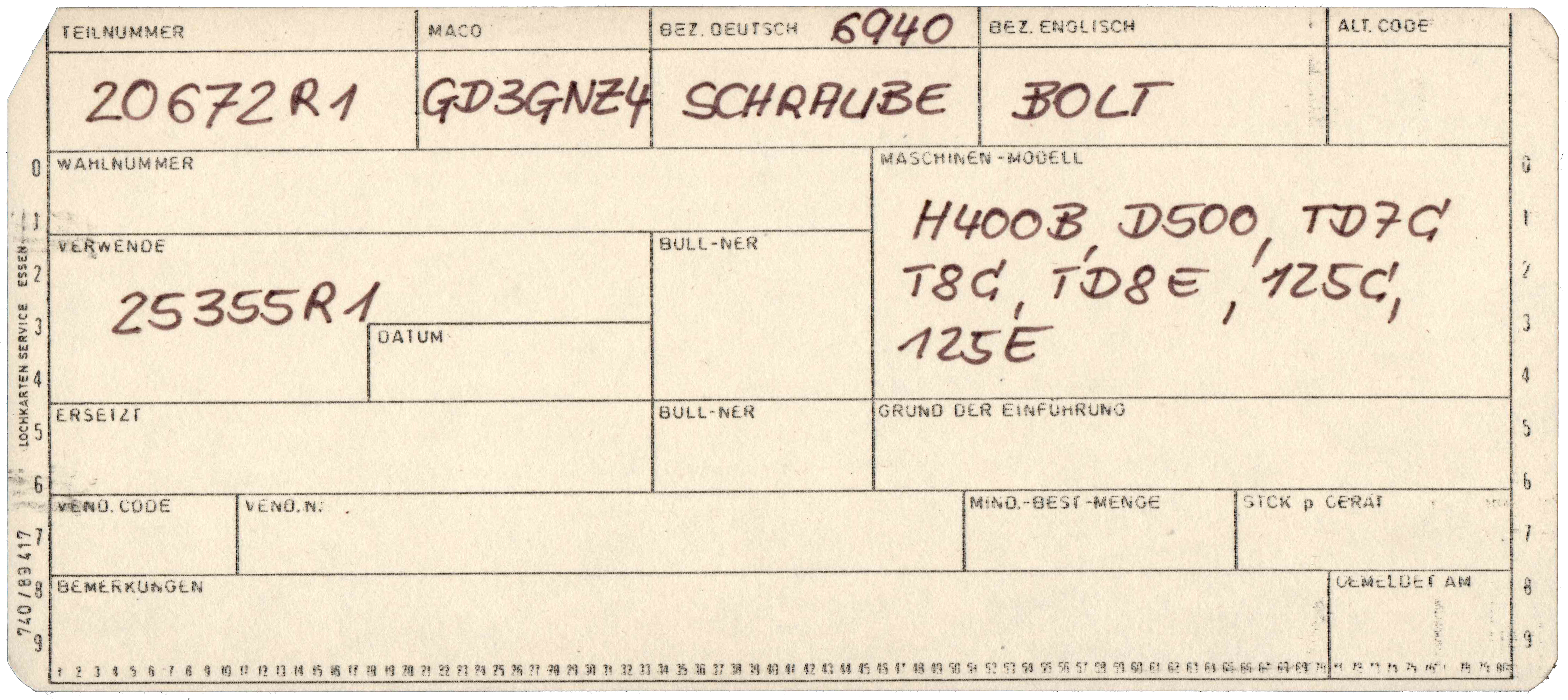 Lochkarten Service, Essen