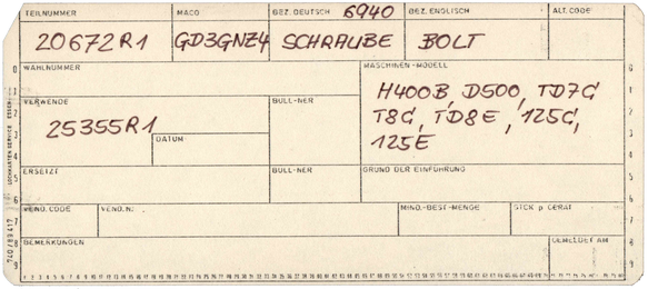 Part Tracking Card - Lochkarten Service, Essen