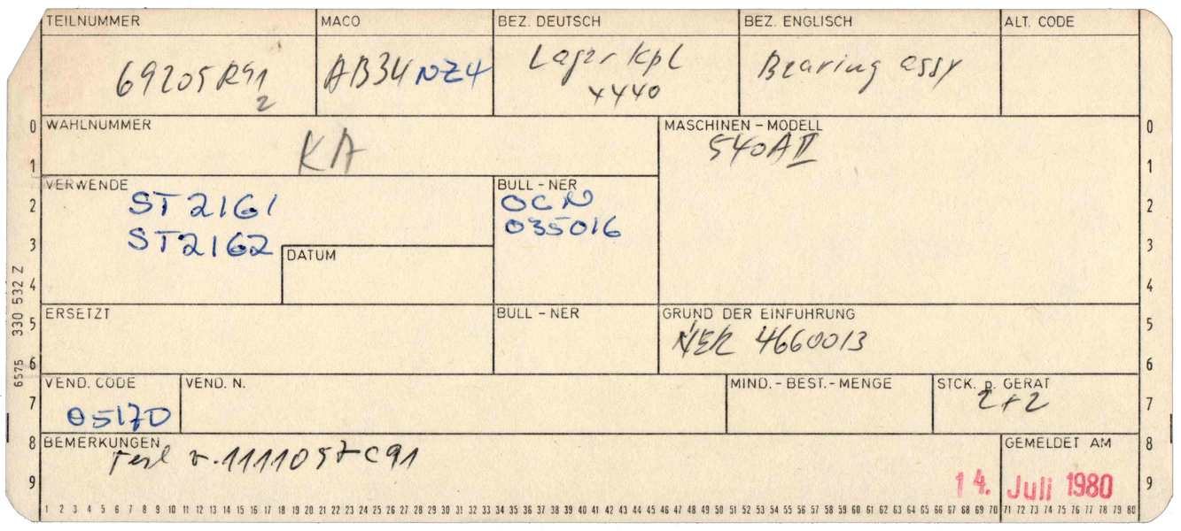 Front of punched card