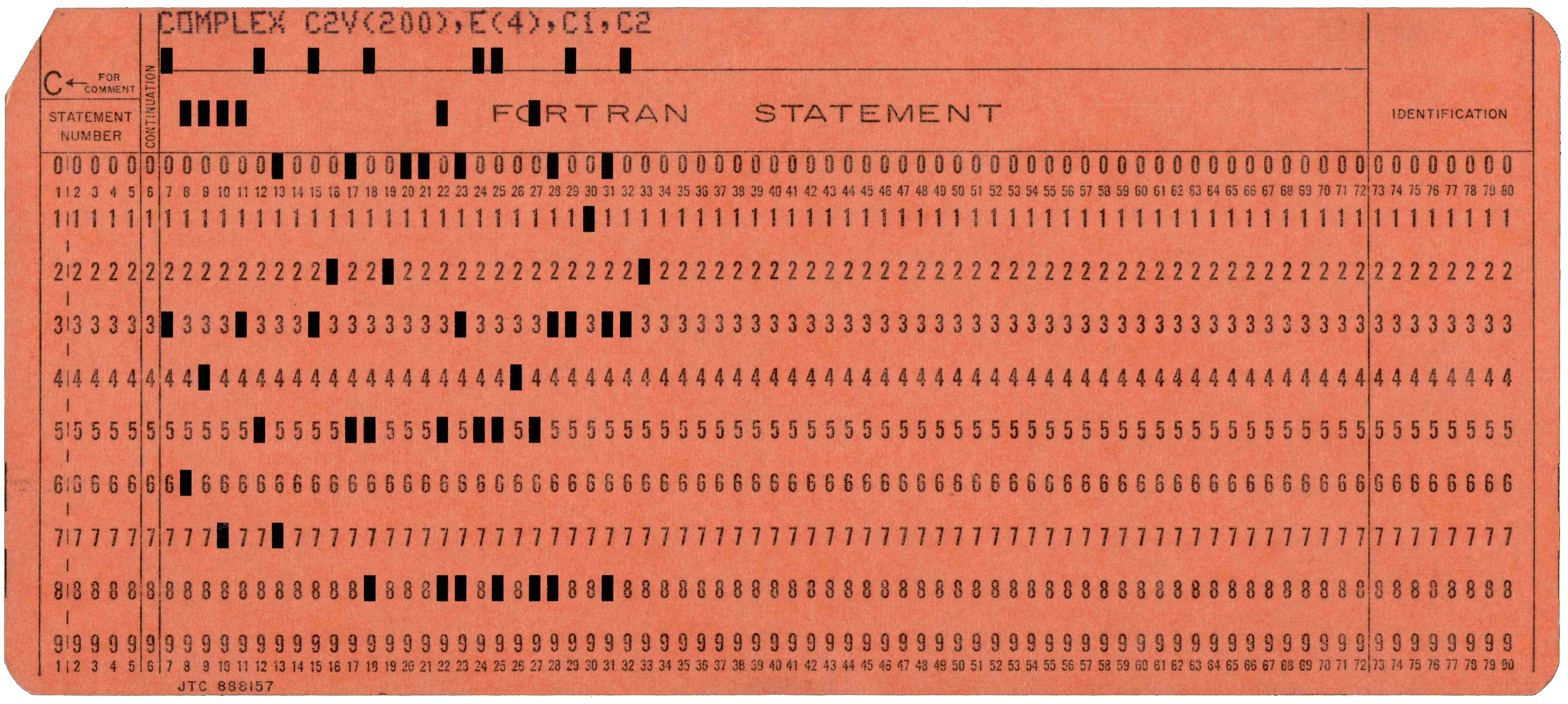 Front of punched card