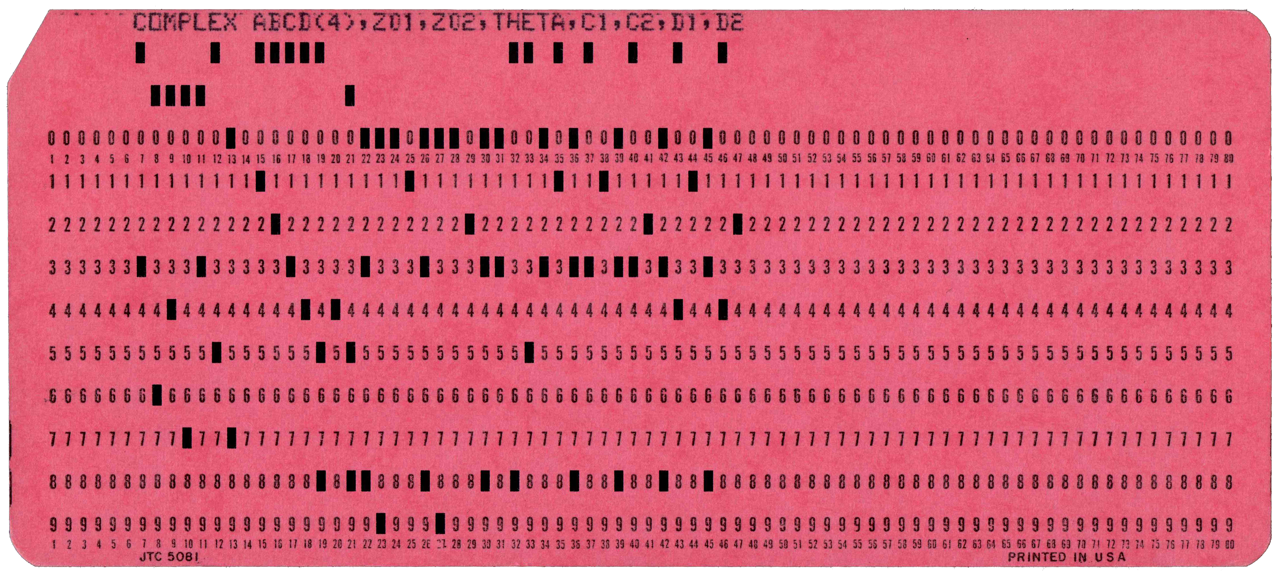 Front of punched card