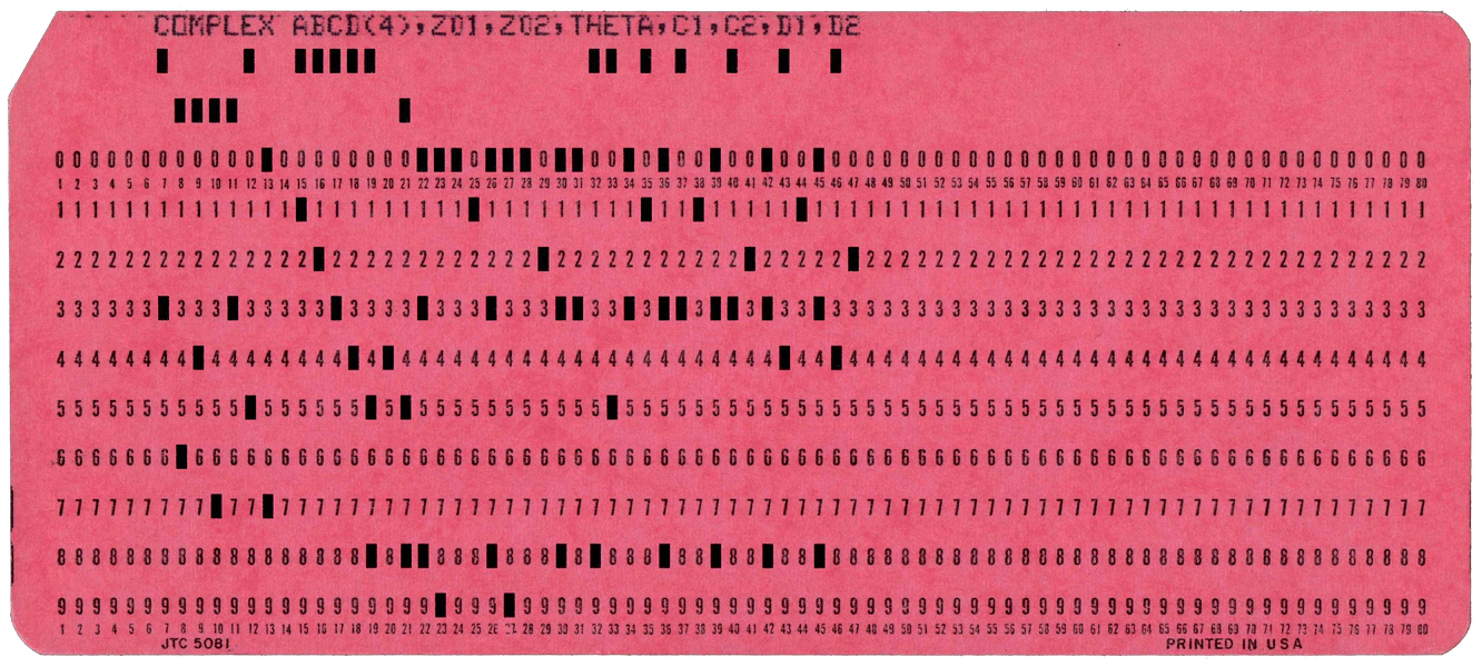 Front of punched card