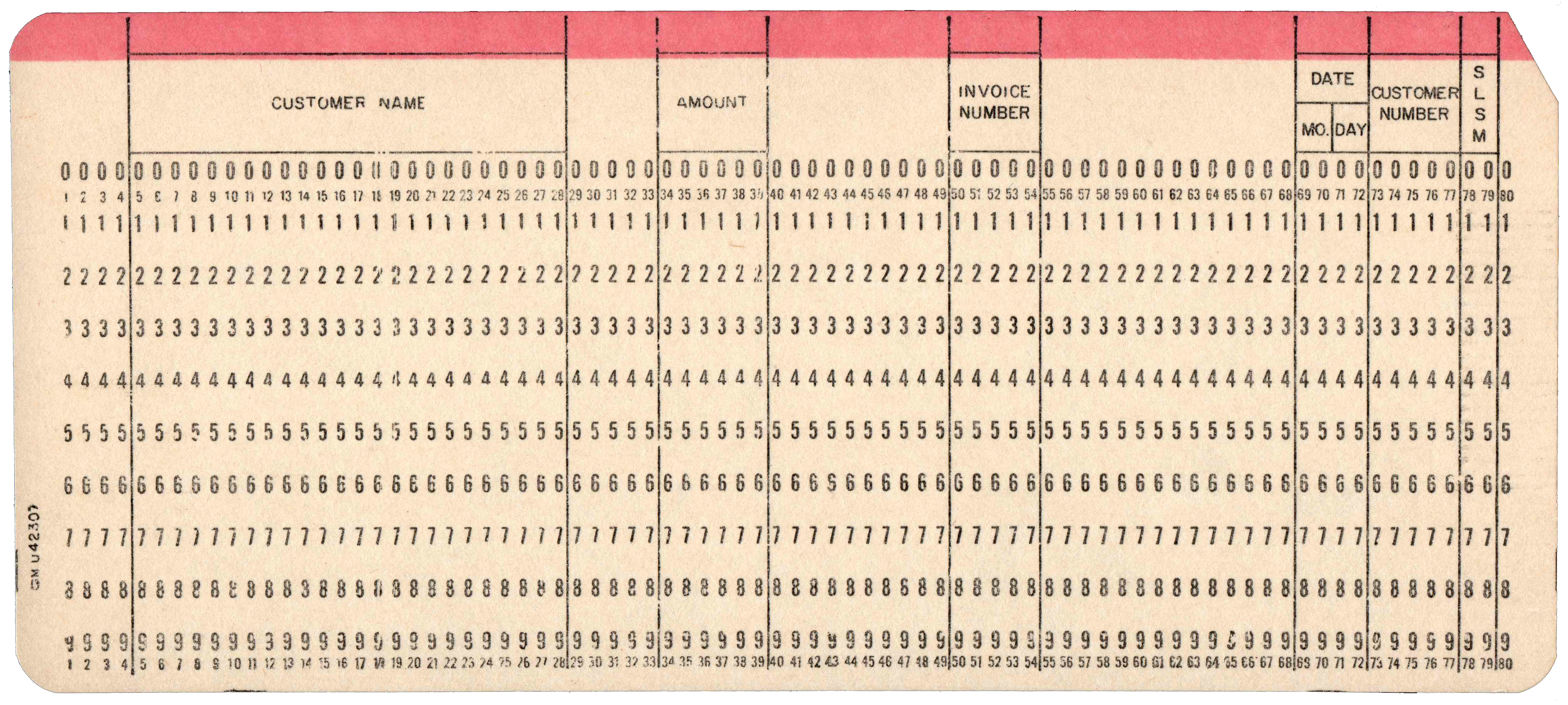 Front of unpunched card