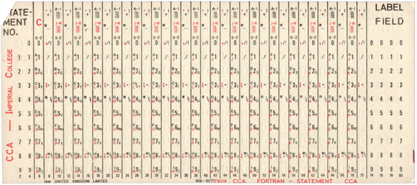 CCA - Imperial College - Fortran Statement Porta-punch Card