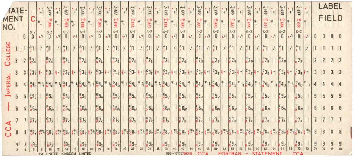 CCA - Imperial College - Fortran Statement Porta-punch Card
