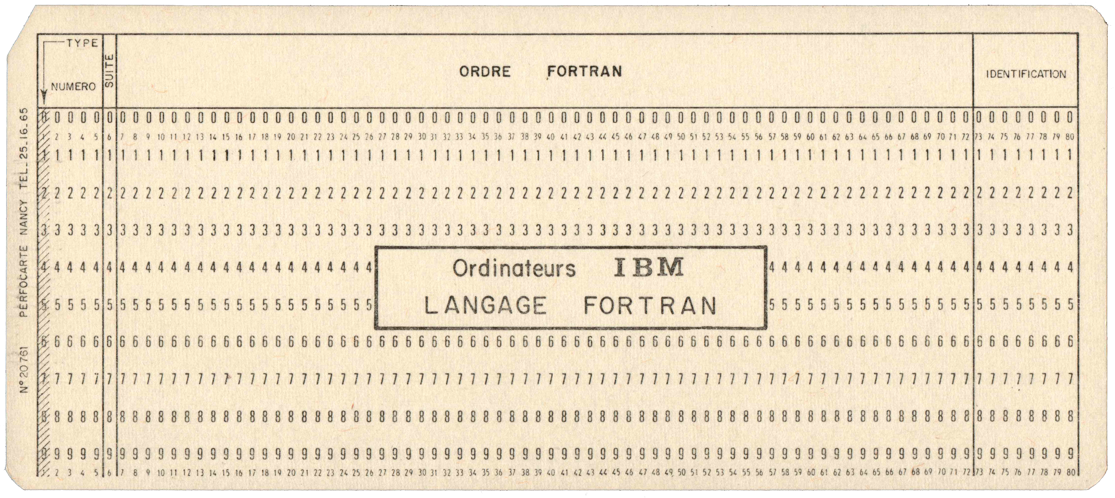 Front of unpunched card