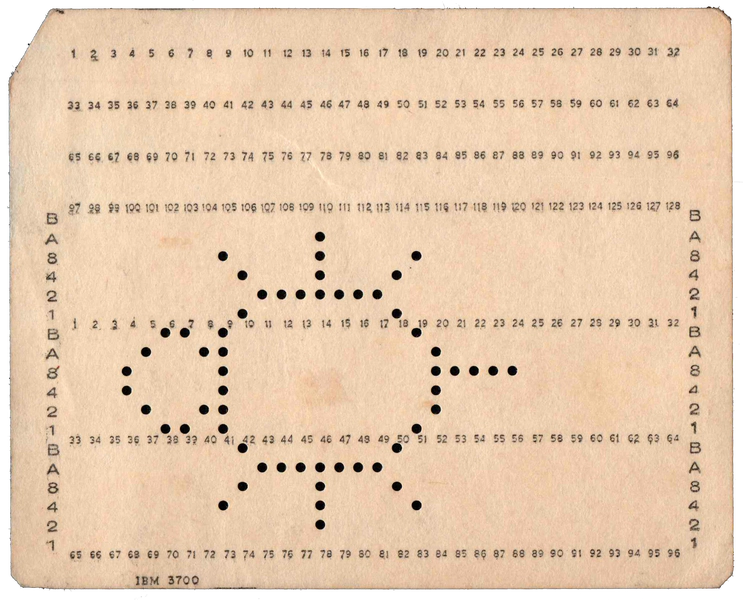 Front of punched card - Punched with a novelty image of a bug