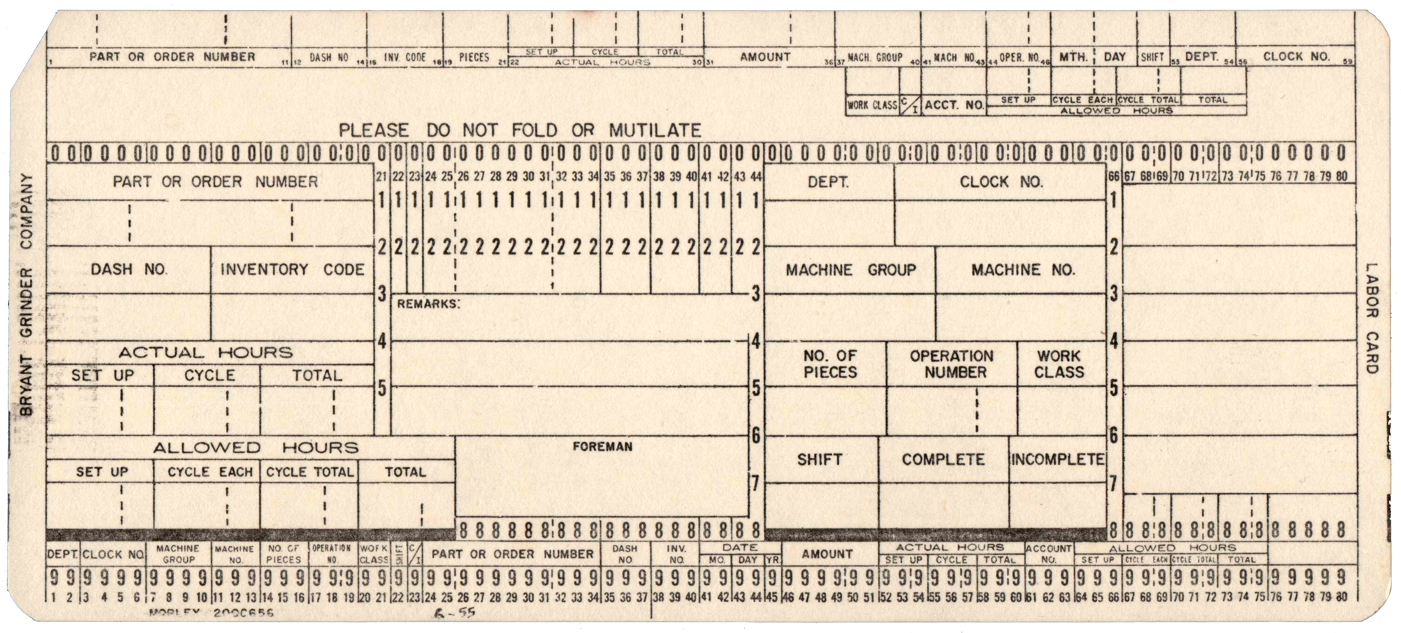 Front of unpunched card