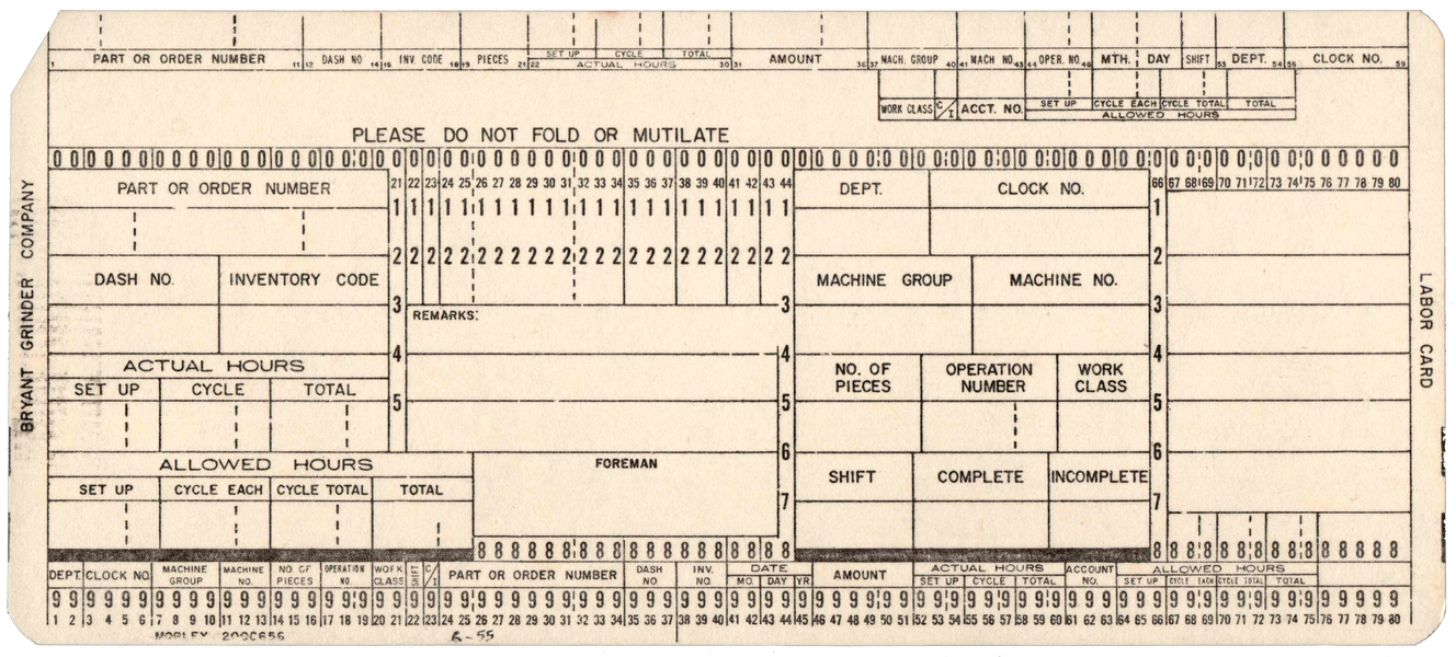 Front of unpunched card