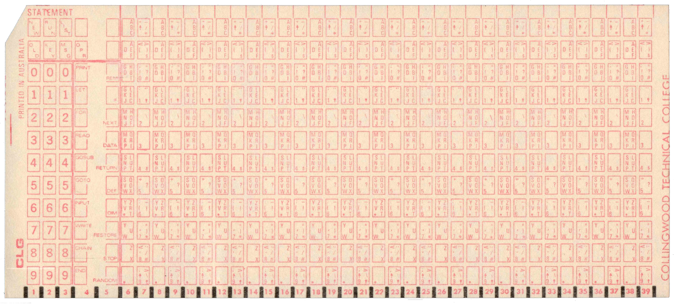 Front of unpunched card