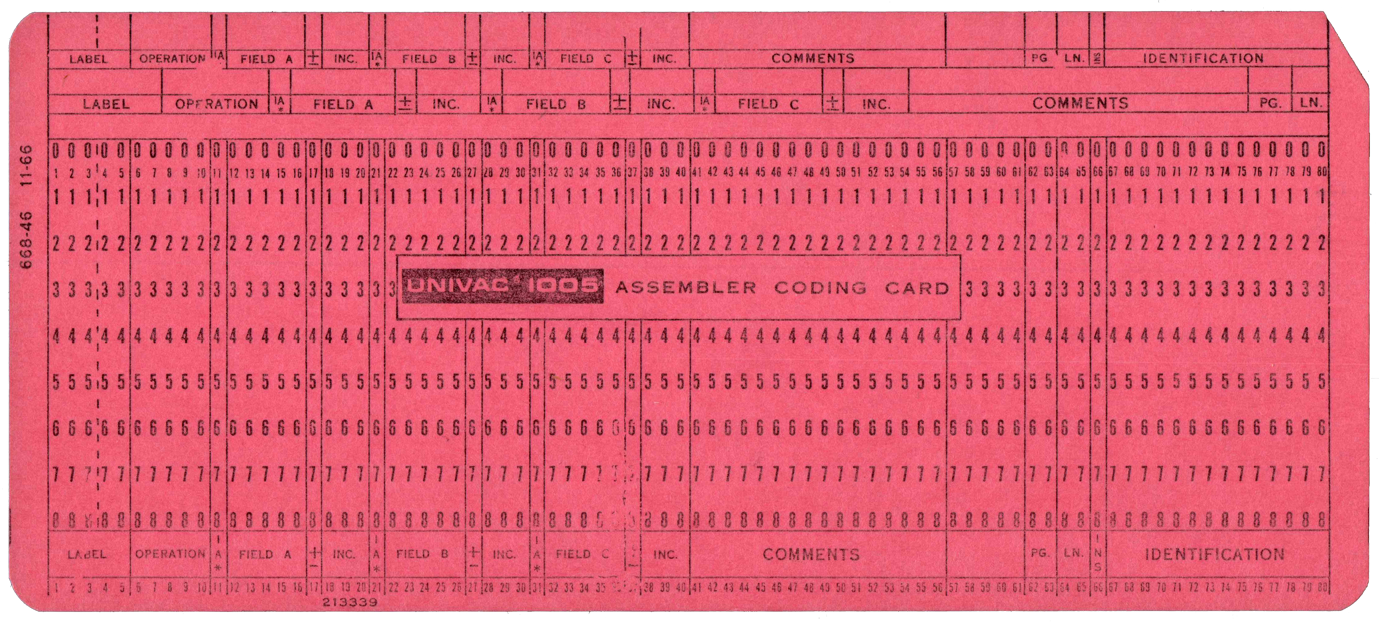 Front of unpunched card