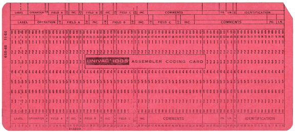 Univac 1005 Assembler Coding Card