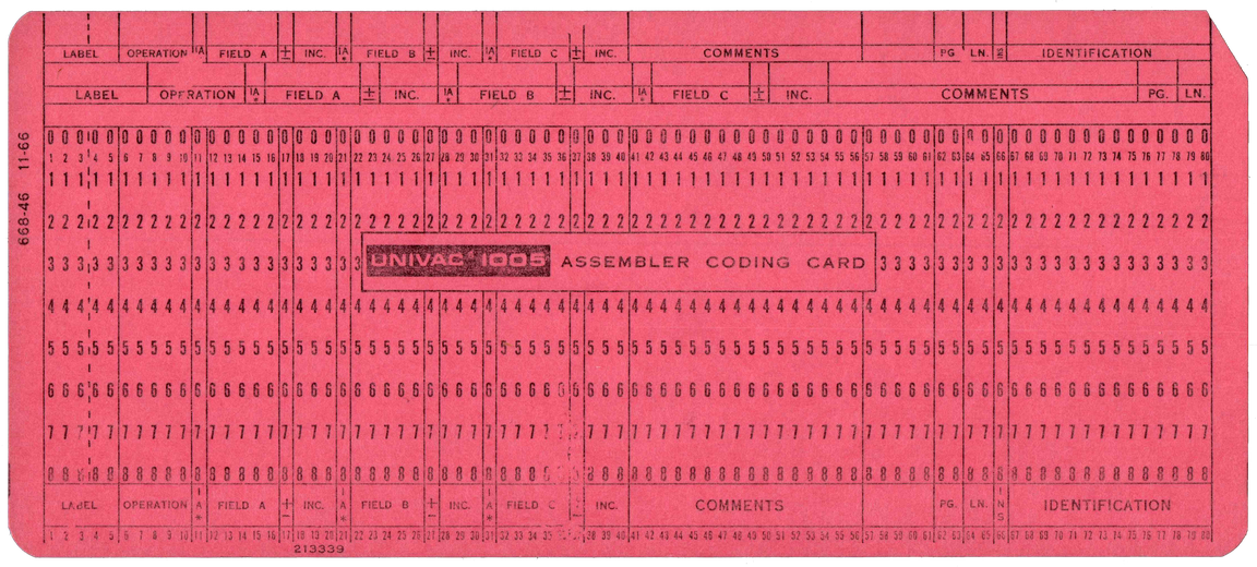 Univac 1005 Assembler Coding Card