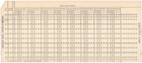 Univac 9200/9300 - Selector Card