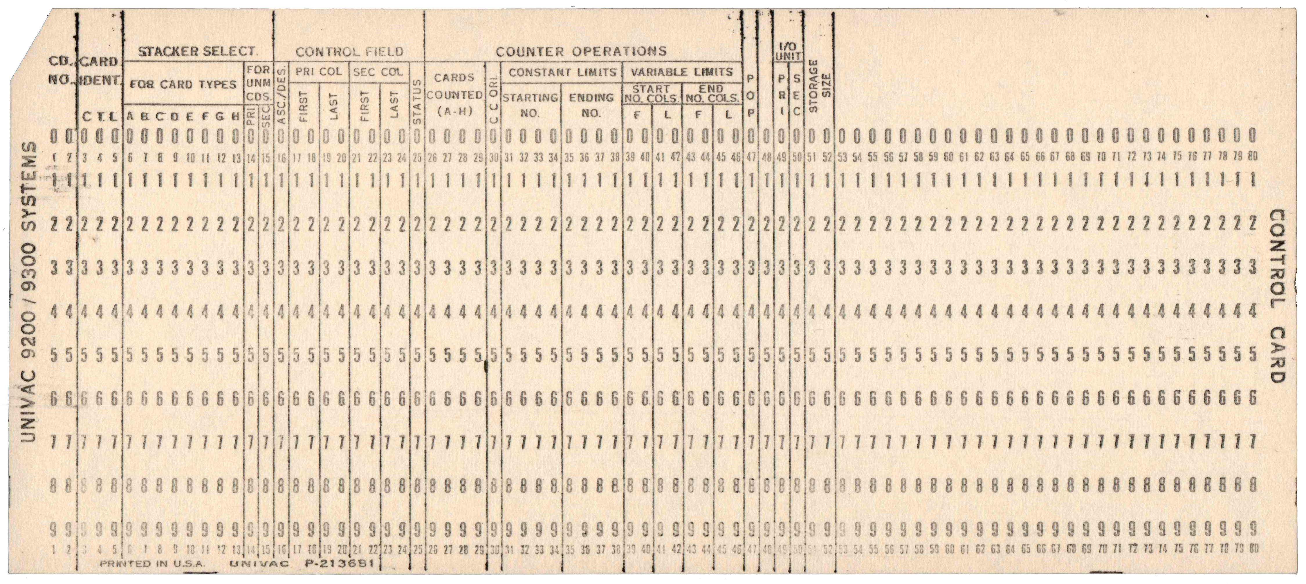 Front of unpunched card