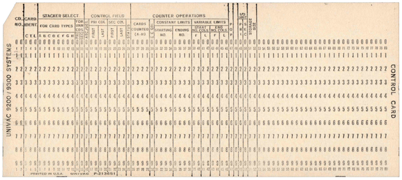 Univac 9200/9300 - Control Card