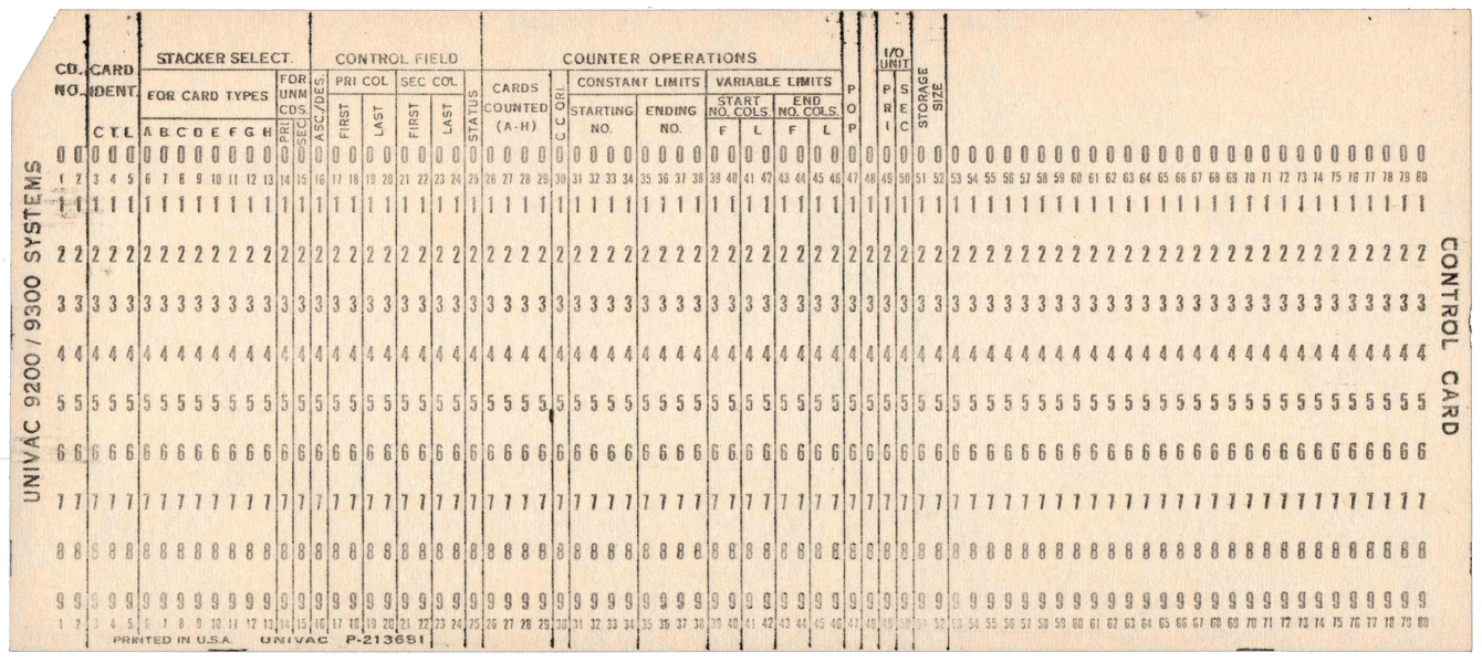 Front of unpunched card