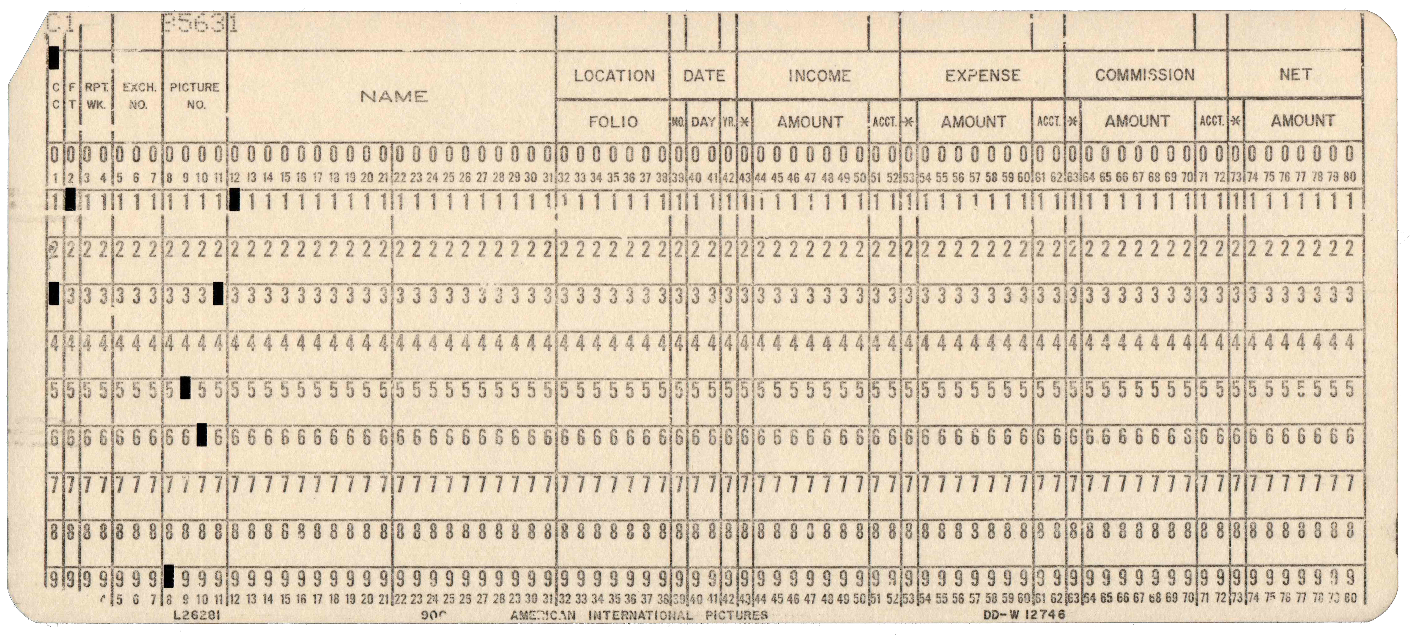 Front of punched card