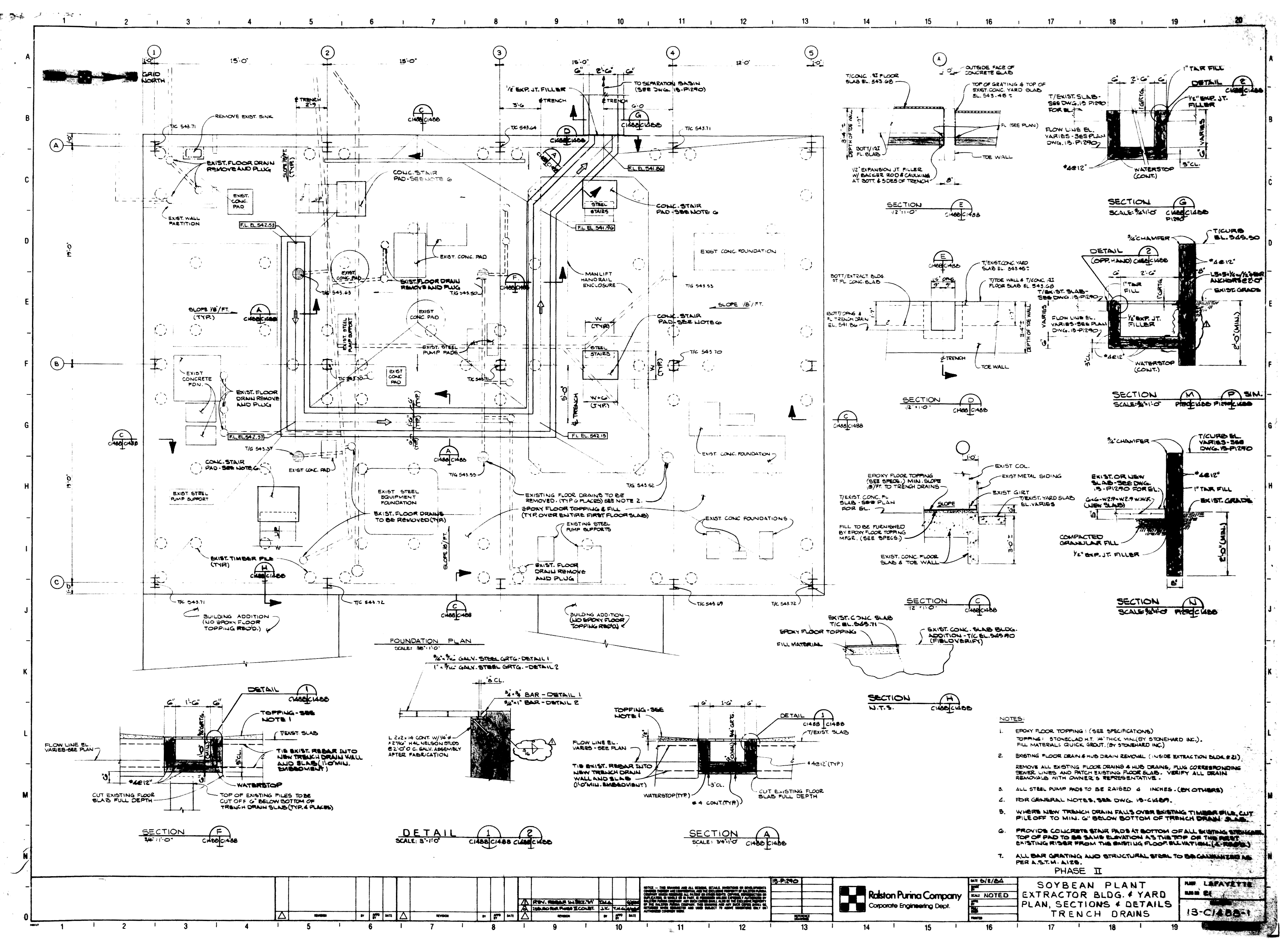 Scan of embedded microfilm - An engineering drawing of a soybean plant extractor building and yard.