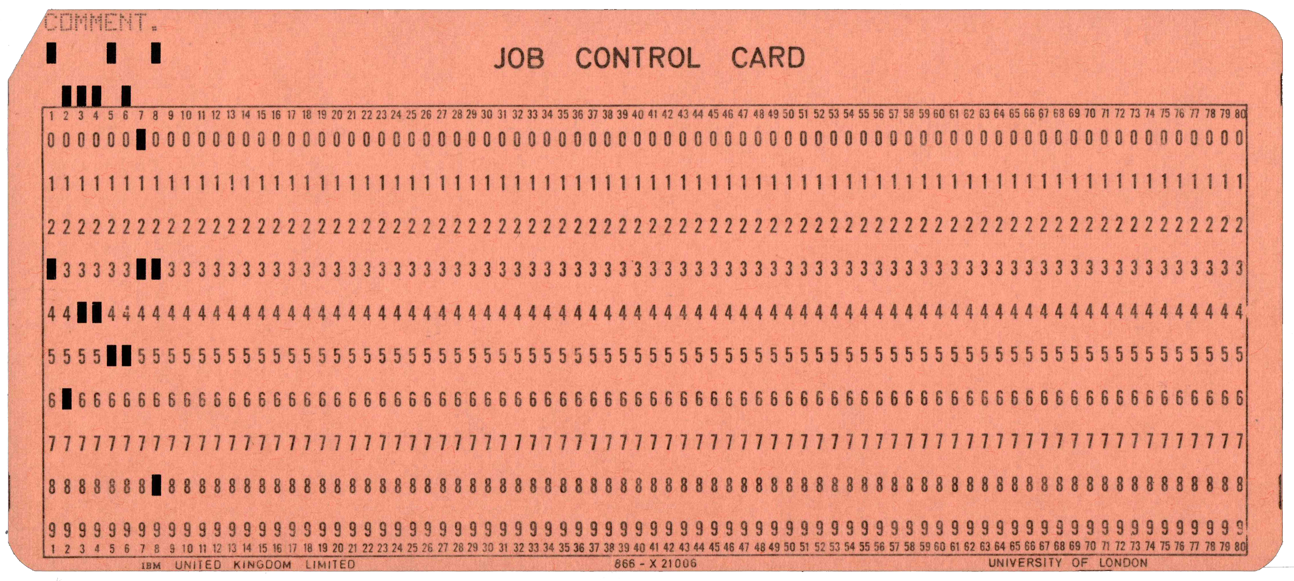 Front of punched card