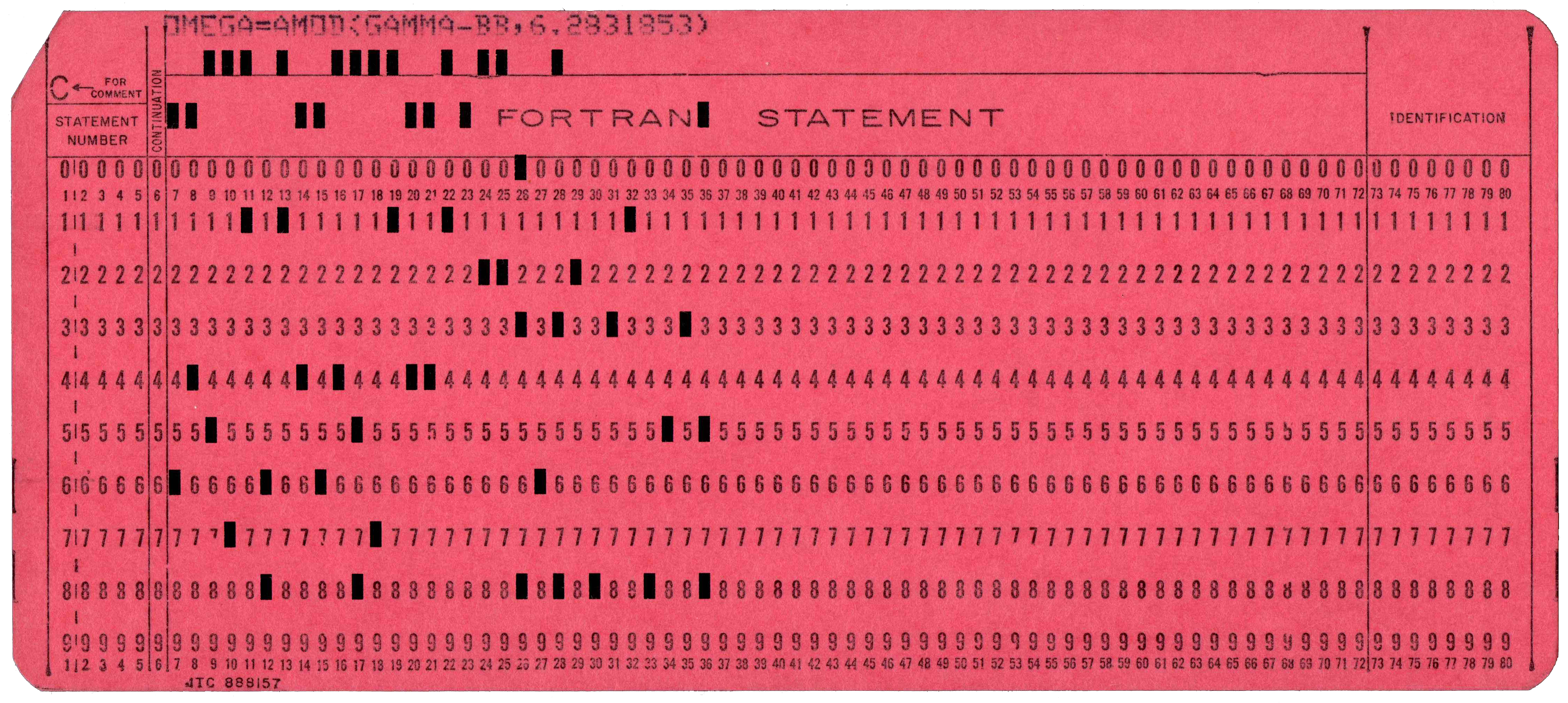 Front of punched card