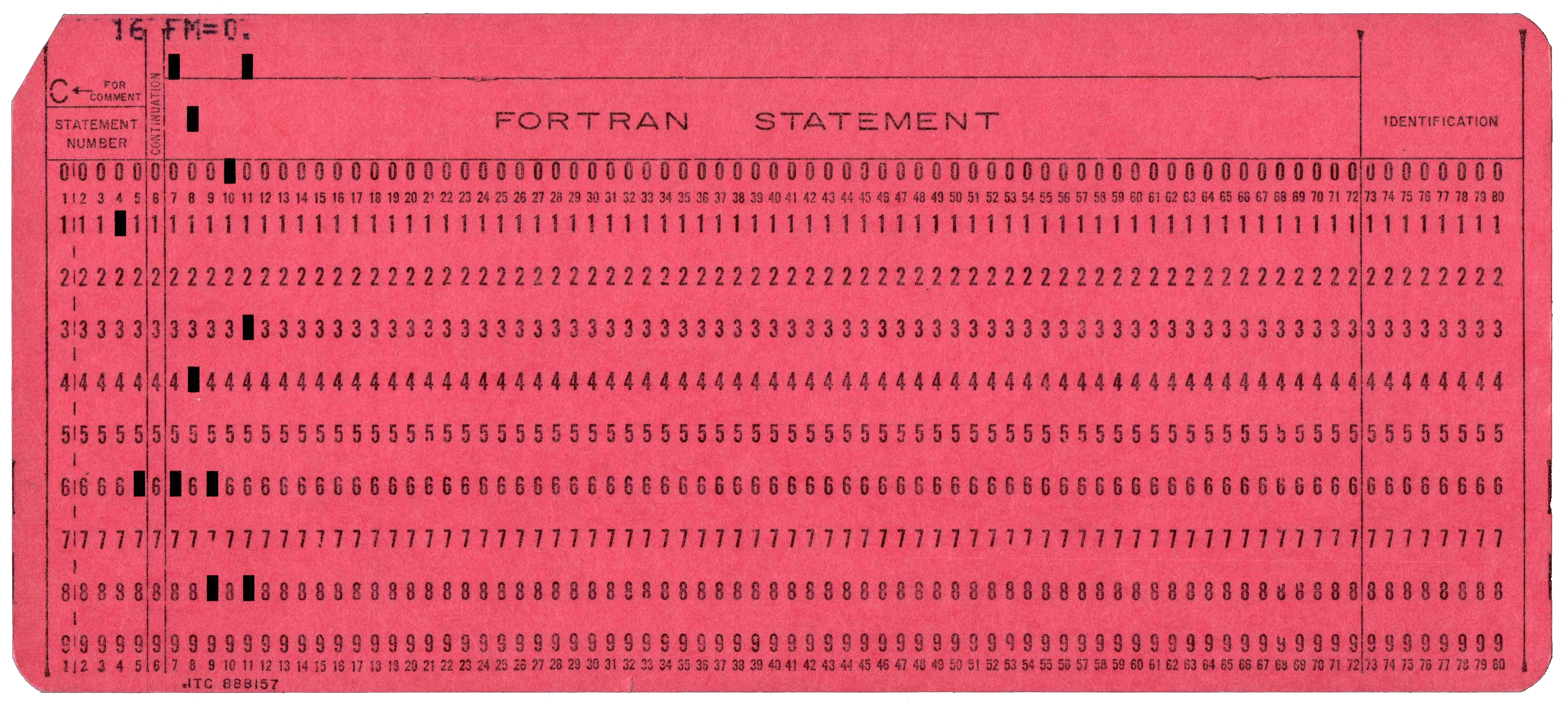 Front of punched card