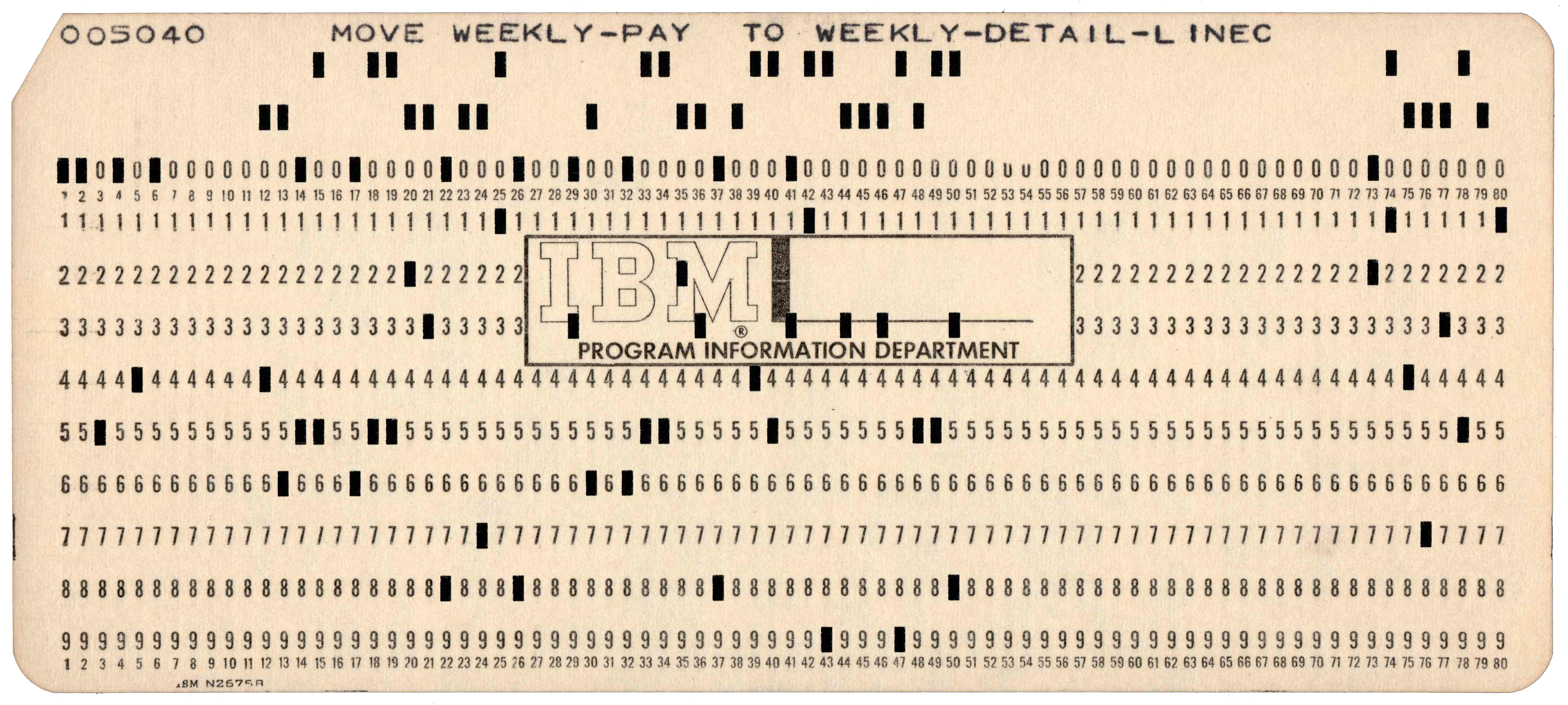 Front of punched card