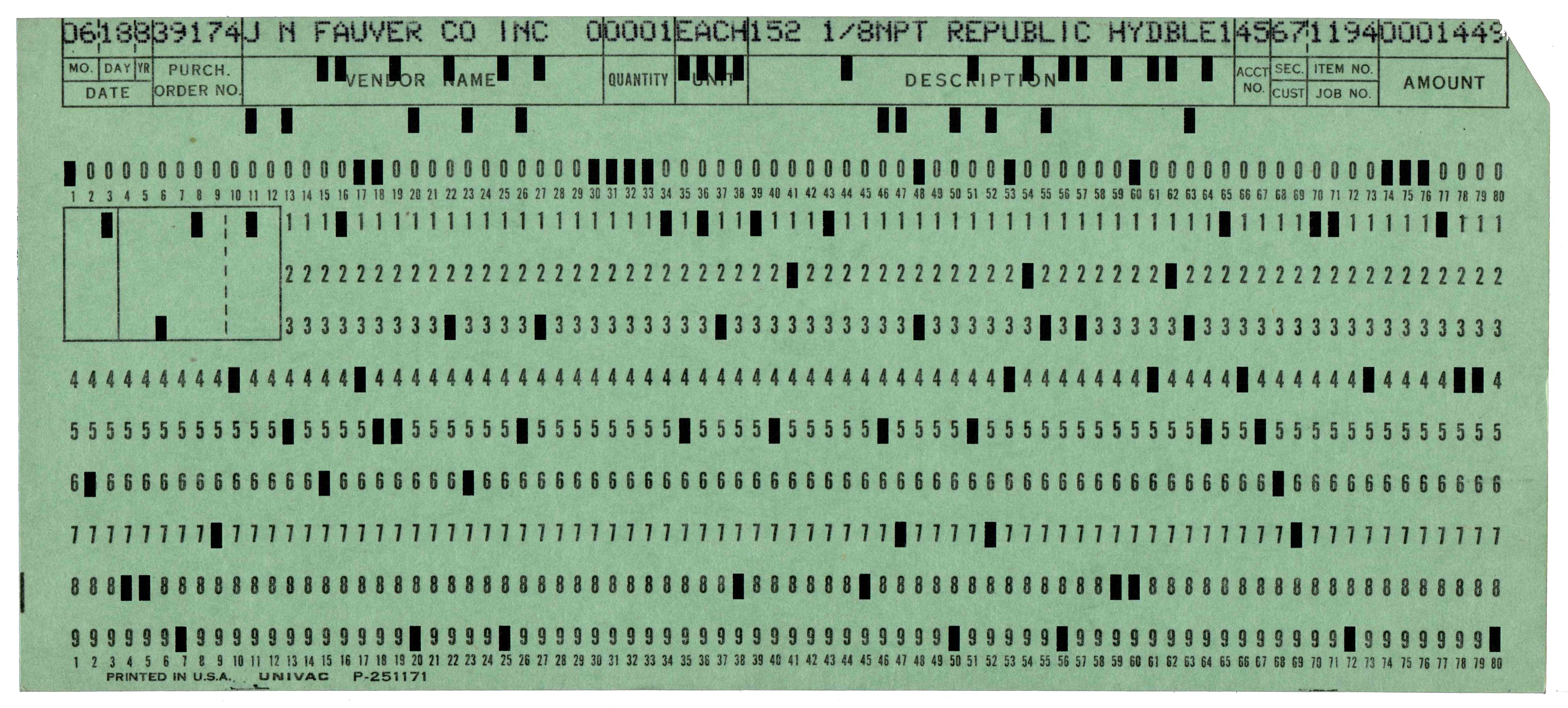 Front of punched card