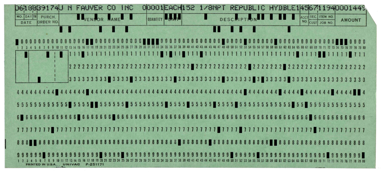 Front of punched card