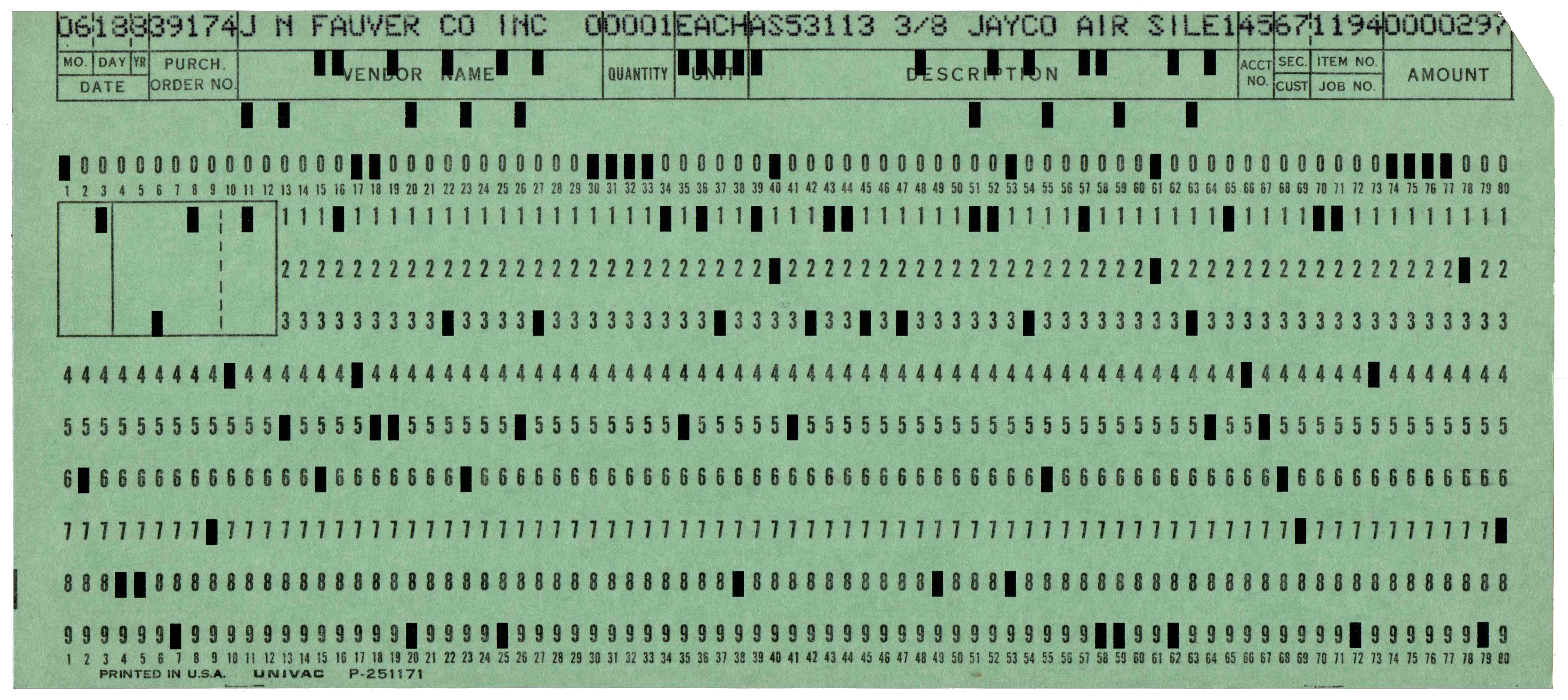 Front of punched card