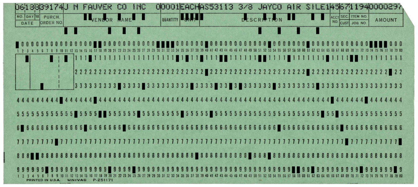 Front of punched card