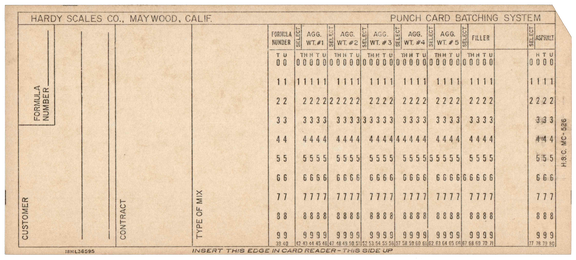 Hardy Scales Company - Punch Card Batching System