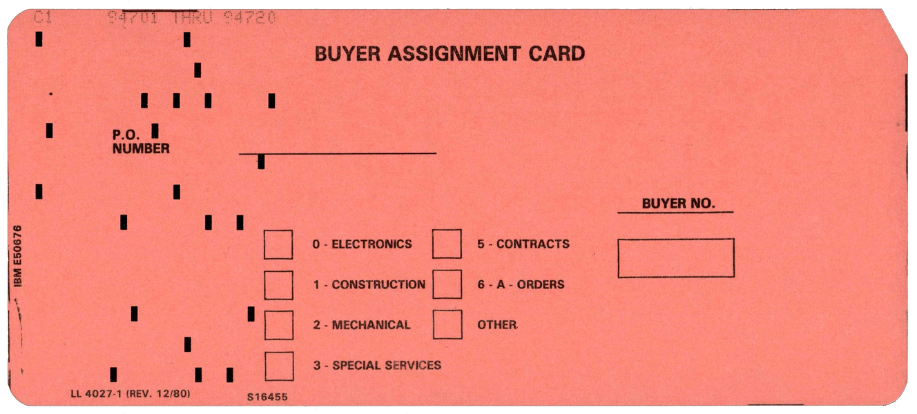 Front of a punched card