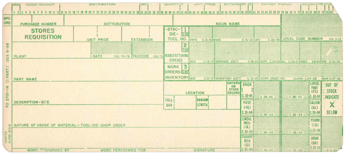 Front of an unpunched card