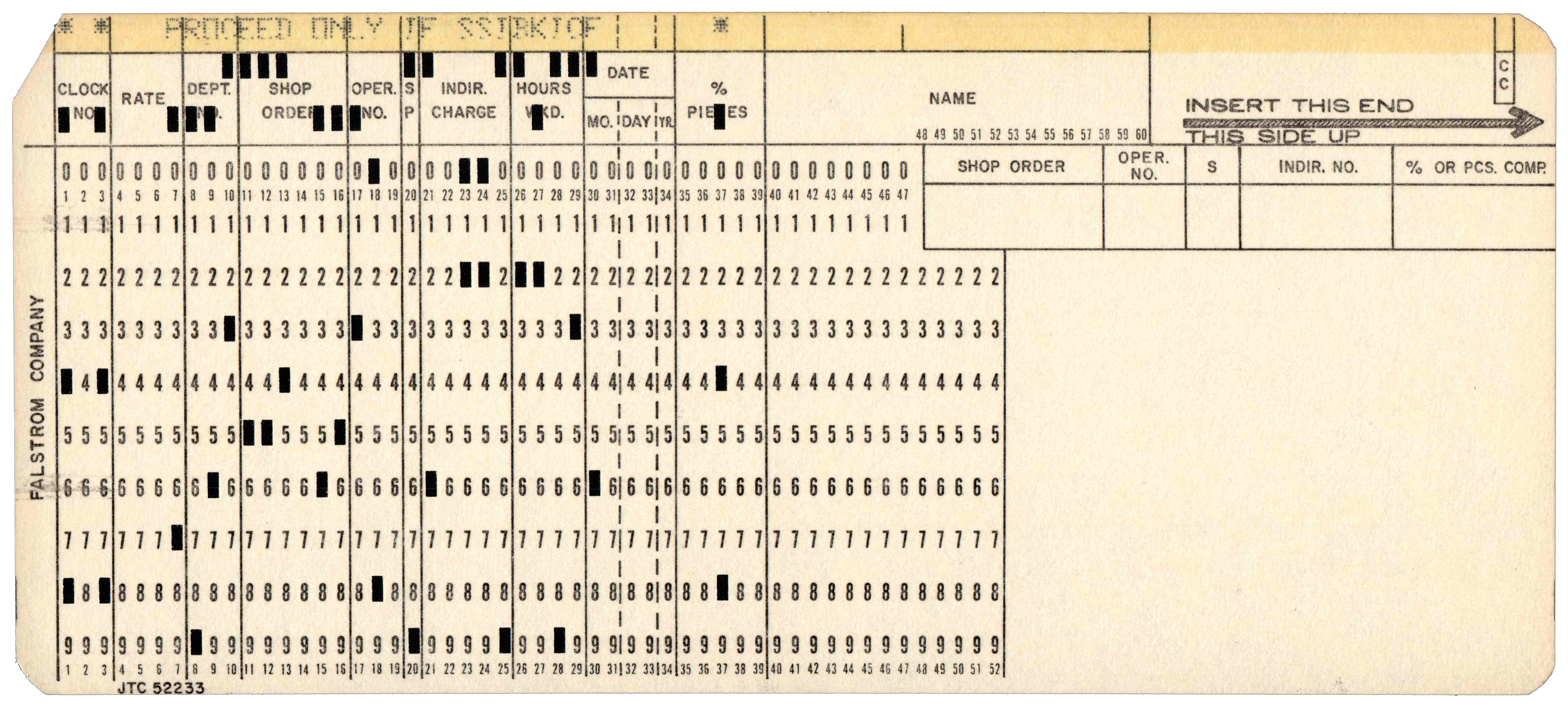 Front of a punched card