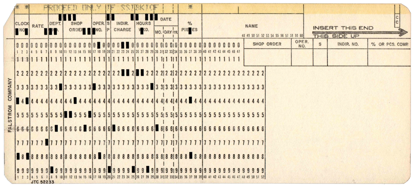 Front of a punched card