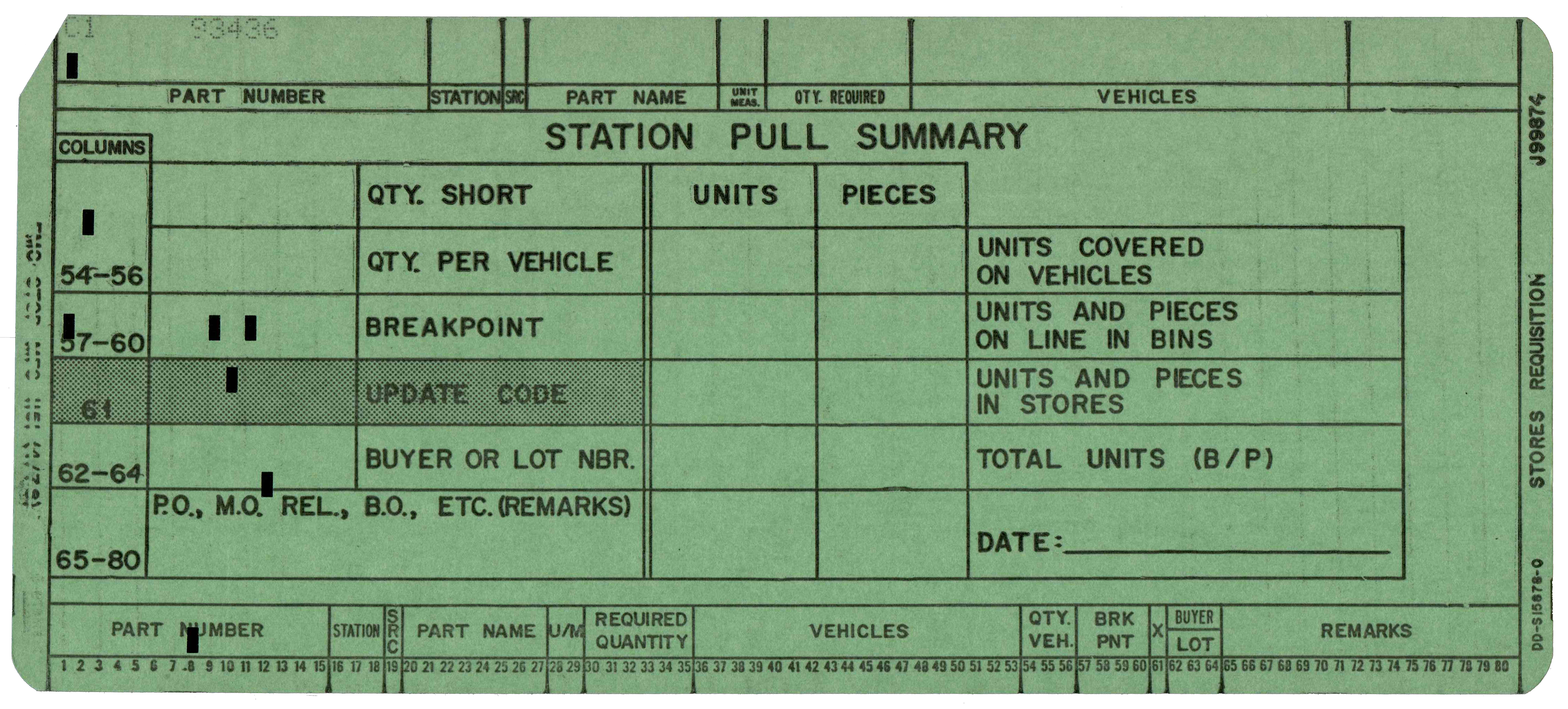 Front of a punched card