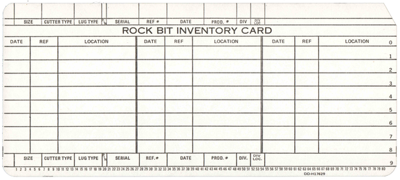 Rock Bit Inventory Card