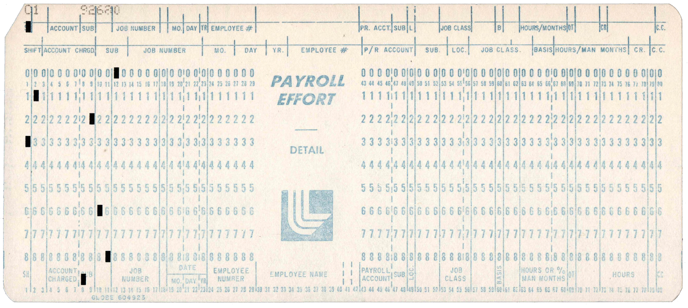 Front of a punched card