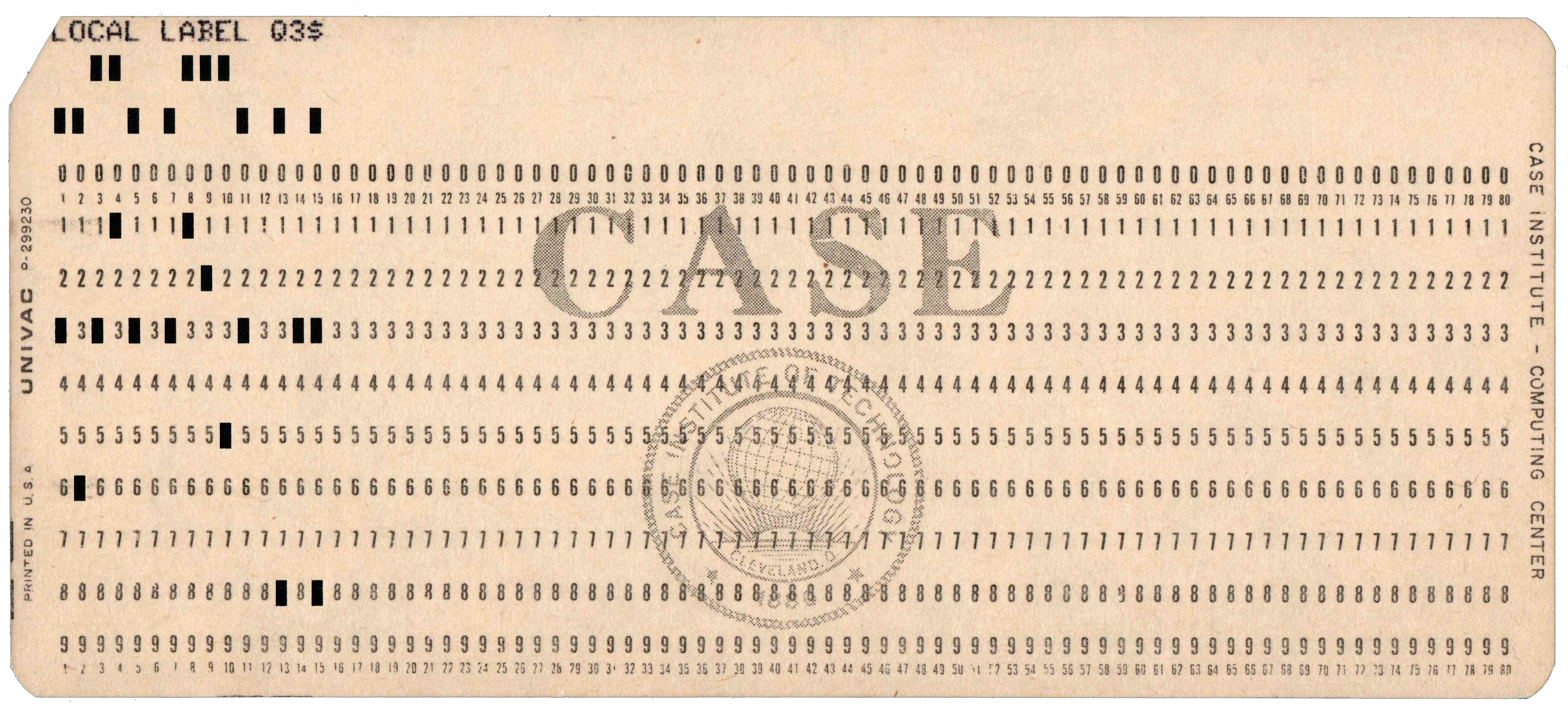 Front of a punched card