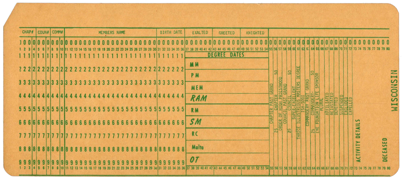 Front of a punched card