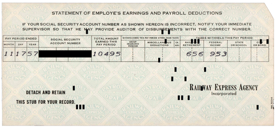 Railway Express Agency - Statement of Employe's Earnings and Payroll Deductions