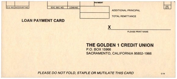 The Golden 1 Credit Union - Loan Payment Card