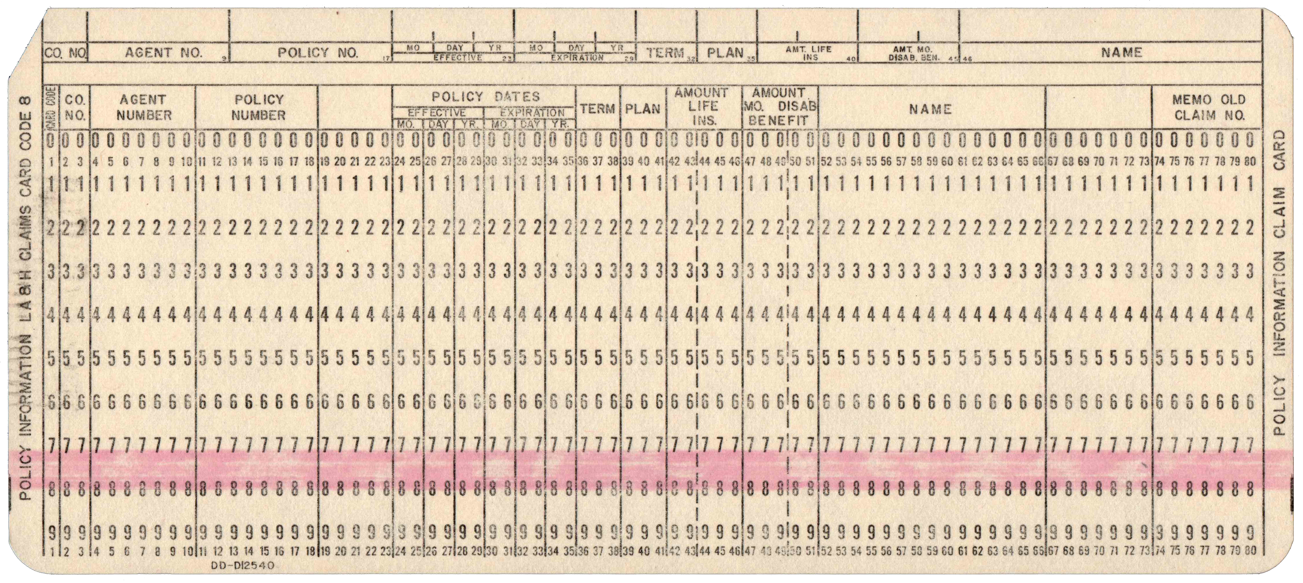 Front of an unpunched card